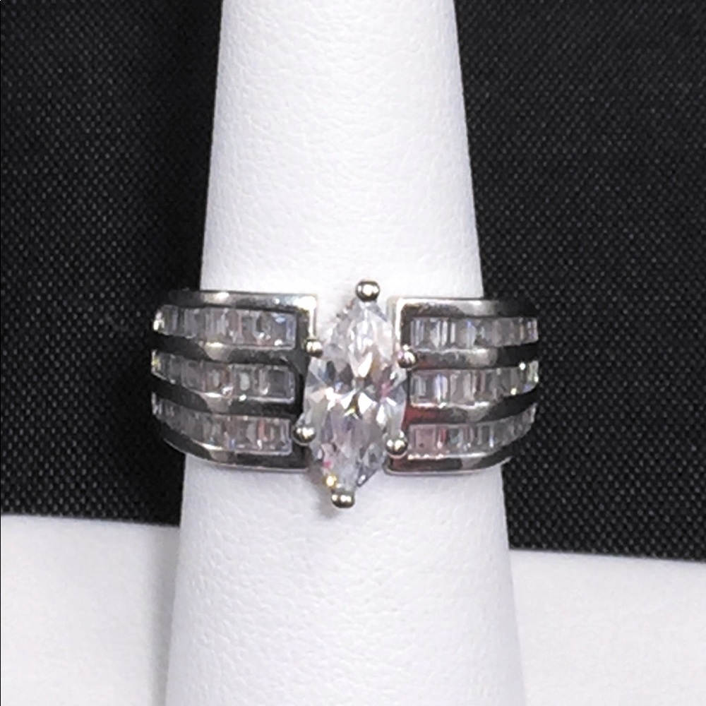 CZ engagement ring, sterling silver
